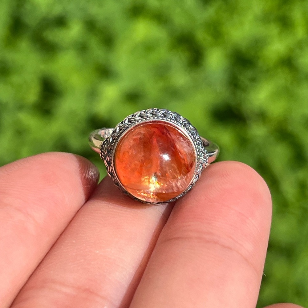 925 Sterling Silver Fire Quartz Crystal Ring Adjustable 2496